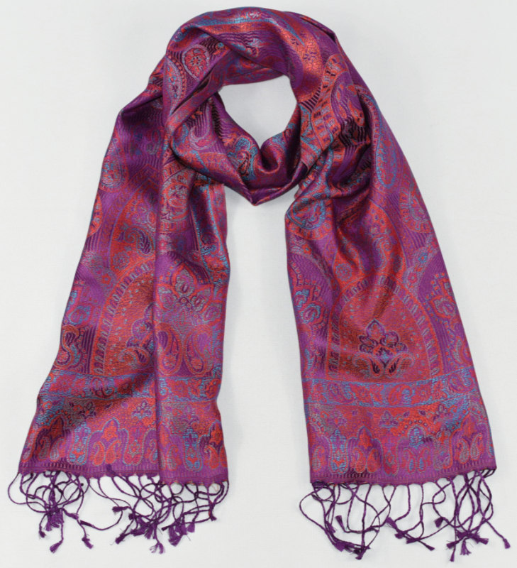 Hedvábná šála Jamawar malá - fialová s ornamenty