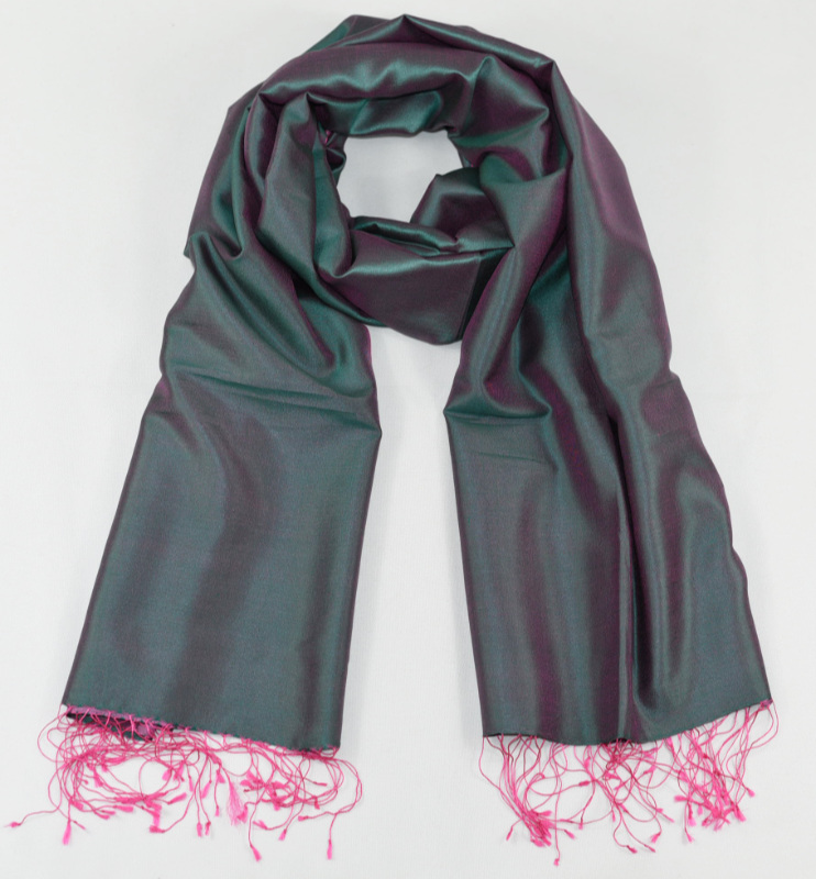 Hedvábná šála Šrínagar - Piniově zelená s růžovou