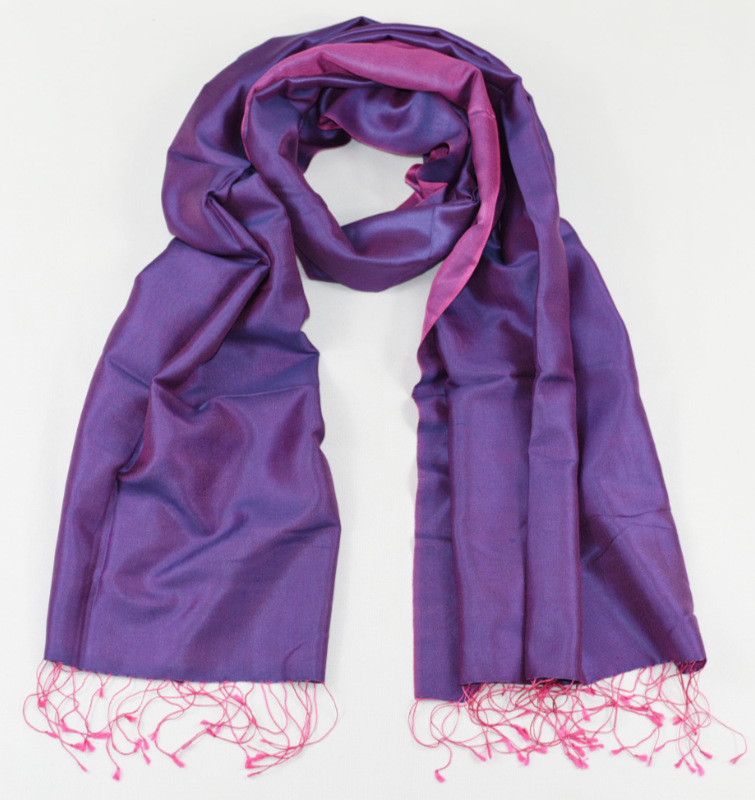 Hedvábná šála Šrínagar - Ametystová s růžovou
