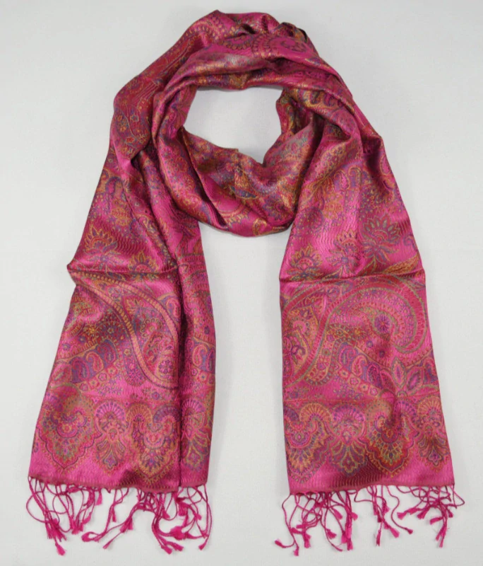 Hedvábná šála Jamawar střední - Růžová s ornamenty 3