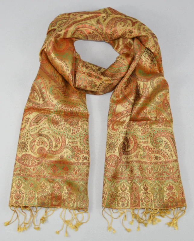Hedvábná šála Jamawar velká - Žlutá a oranžová s ornamenty 3