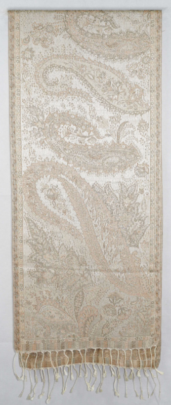 Hedvábná šála Jamawar malá - Smetanová a okrově hnědá s ornamenty