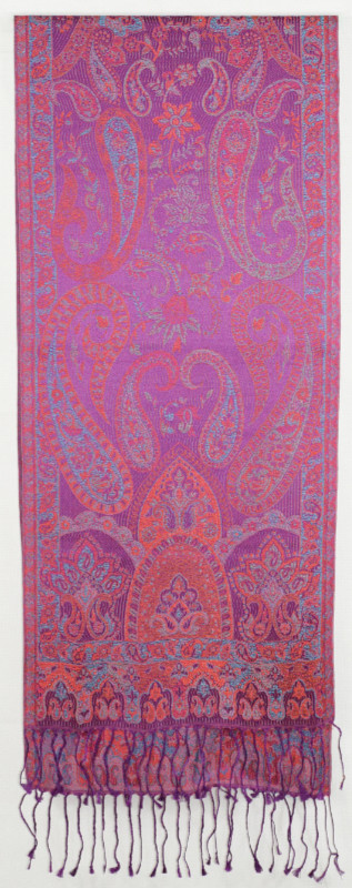 Hedvábná šála Jamawar malá - fialová s ornamenty