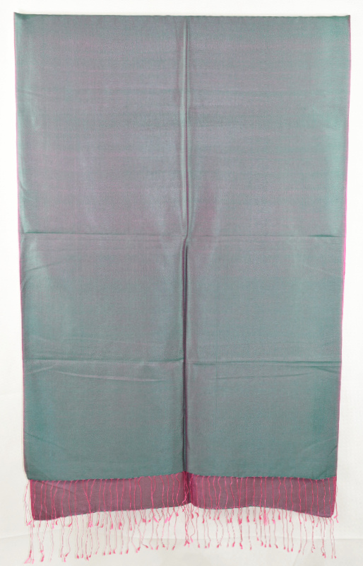 Hedvábná šála Šrínagar - Piniově zelená s růžovou