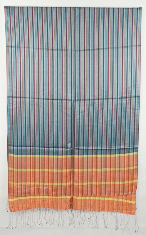 Hedvábná šála Šrínagar - Šedooranžová s pruhy