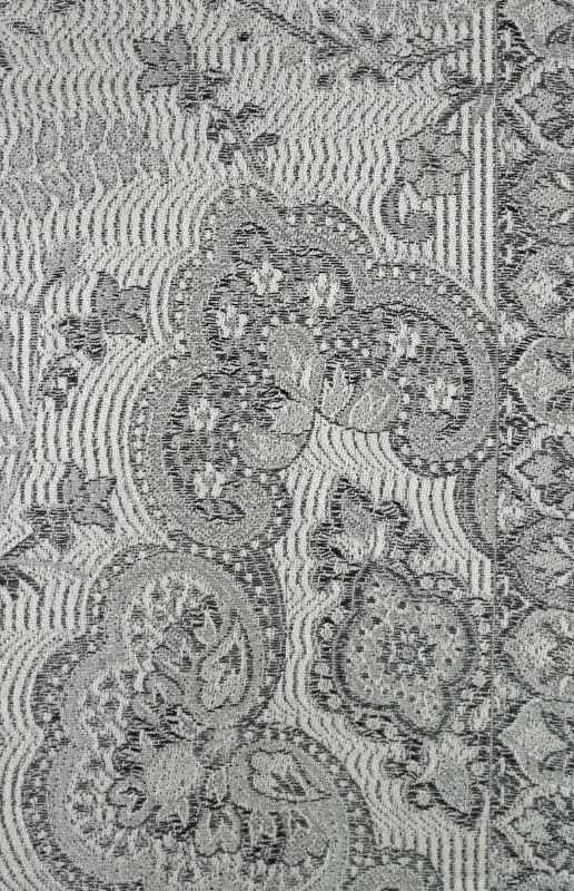 Hedvábná šála Jamawar střední - stříbrná, šedá a černá s ornamenty