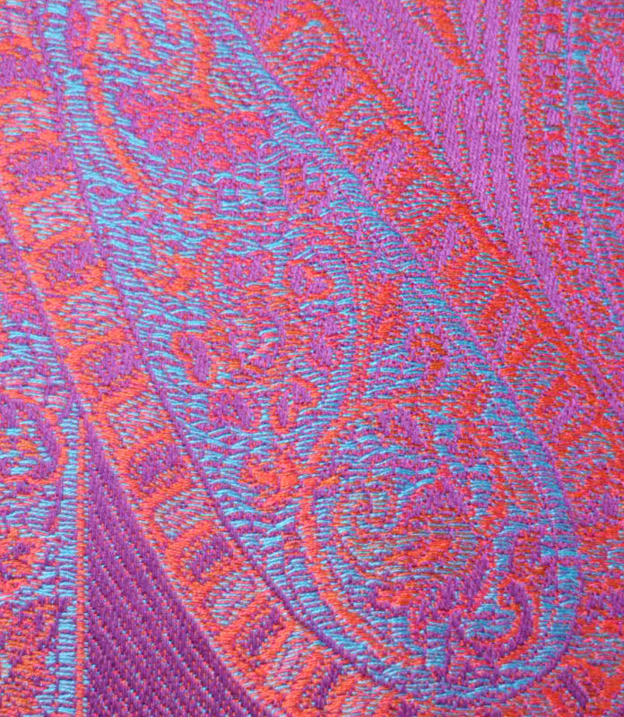 Hedvábná šála Jamawar malá - fialová s ornamenty