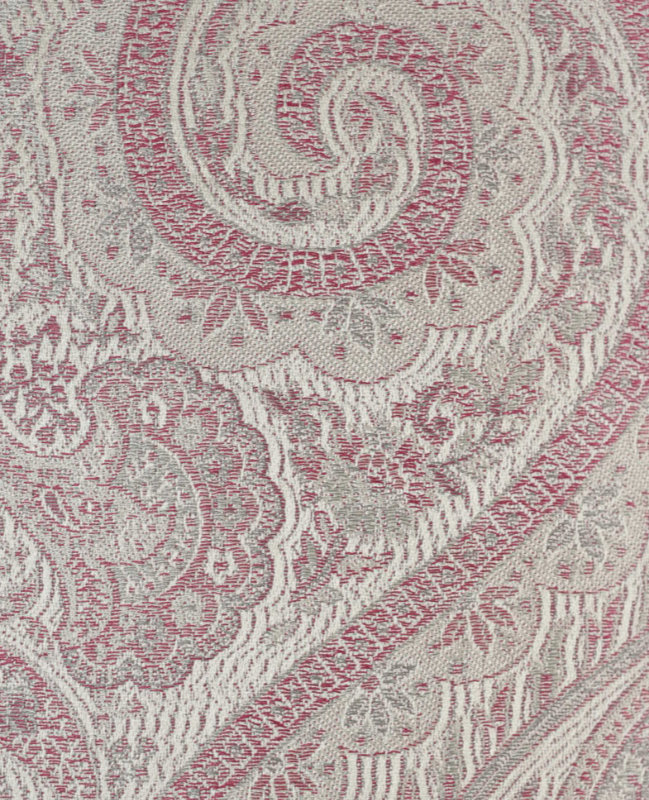 Hedvábná šála Jamawar velká - Smetanová a růžová s ornamenty