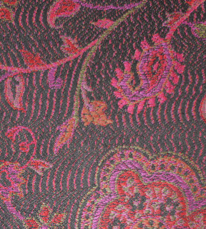 Hedvábná šála Jamawar velká - Černá a růžová s ornamenty