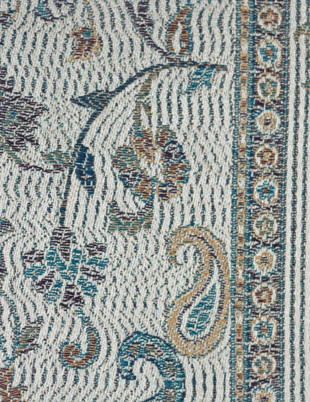 Hedvábná šála Jamawar velká - Šedá a modrá s ornamenty