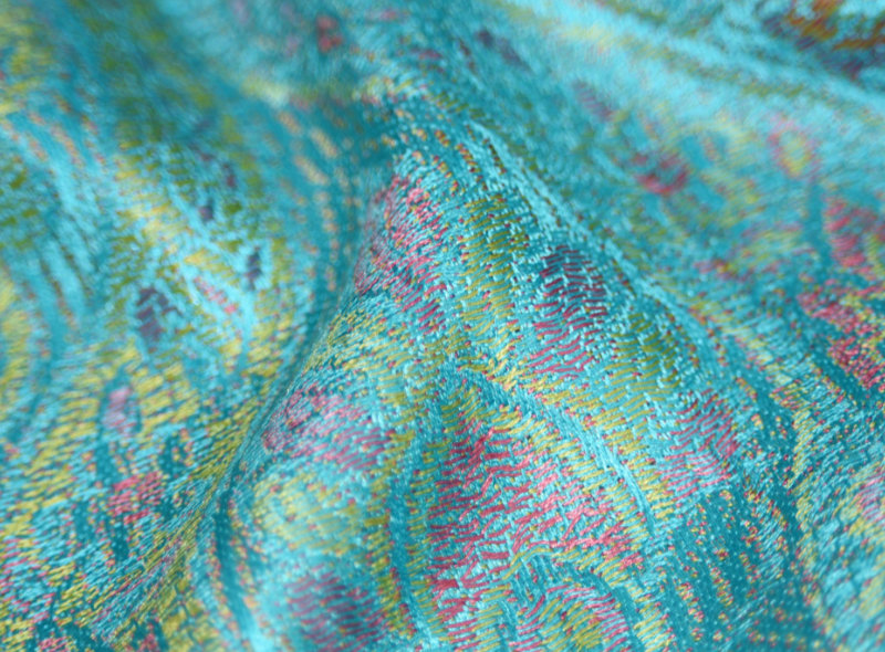 Hedvábná šála Jamawar střední - Azurová s ornamenty