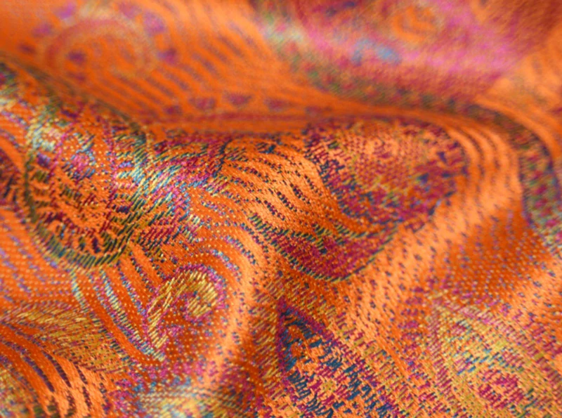 Hedvábná šála Jamawar střední - Oranžová s ornamenty 2