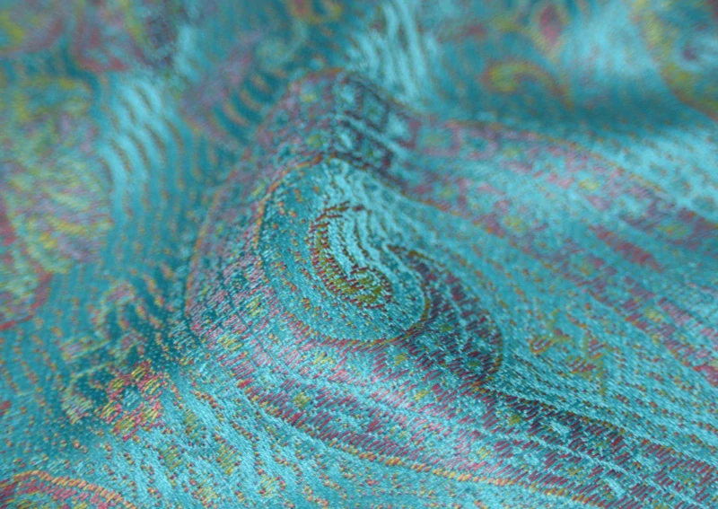 Hedvábná šála Jamawar velká - Azurová s ornamenty 2