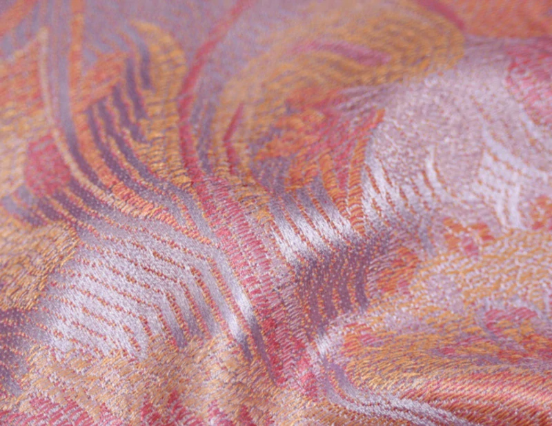 Hedvábná šála Jamawar střední - šeříková a oranžová s ornamenty