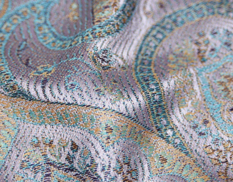 Hedvábná šála Jamawar střední - šeříková a tyrkysová s ornamenty