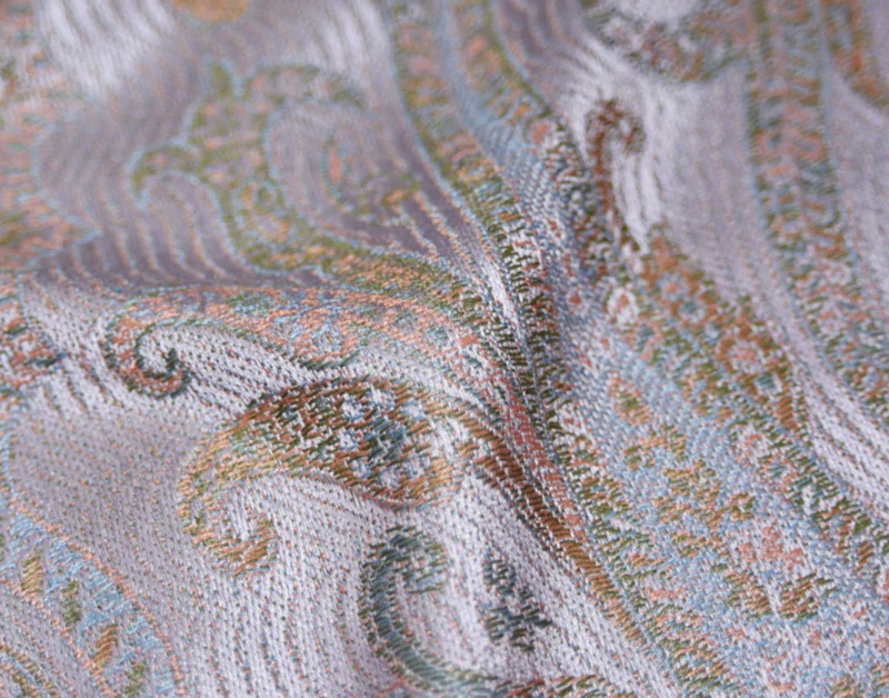 Hedvábná šála Jamawar malá - Šeříková a oranžová s ornamenty