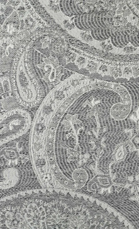 Hedvábná šála Jamawar střední - stříbrná, šedá a černá s ornamenty