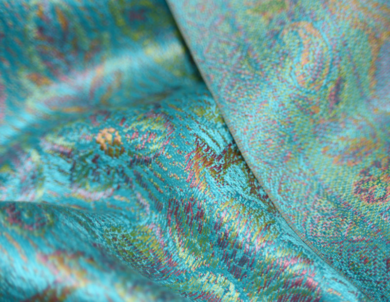 Hedvábná šála Jamawar střední - Azurová s ornamenty