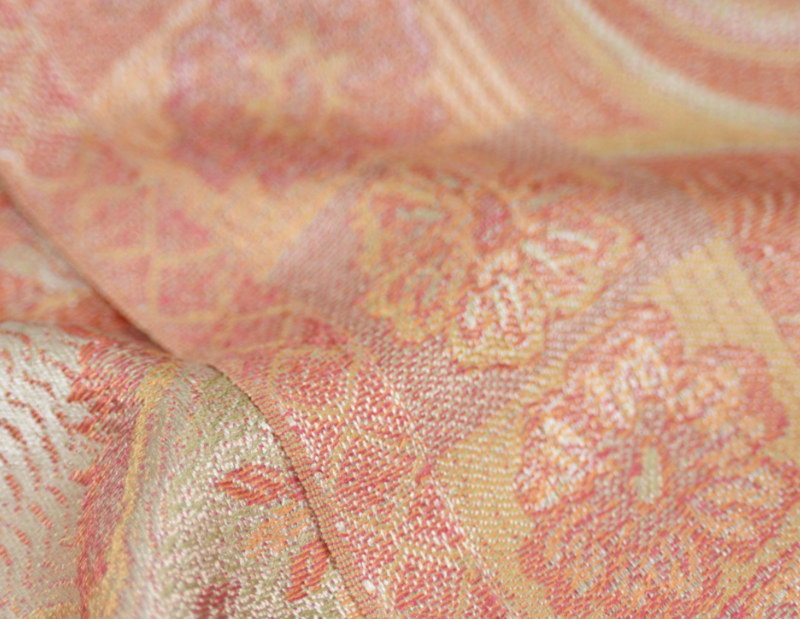 Hedvábná šála Jamawar velká - Béžová, růžová a oranžová s ornamenty