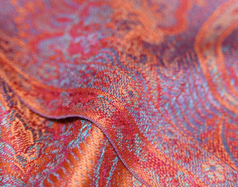 Hedvábná šála Jamawar malá - oranžová a růžová s ornamenty