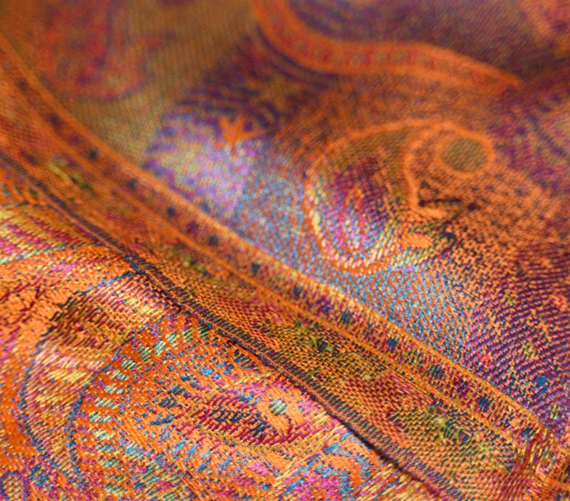 Hedvábná šála Jamawar střední - Oranžová s ornamenty 2