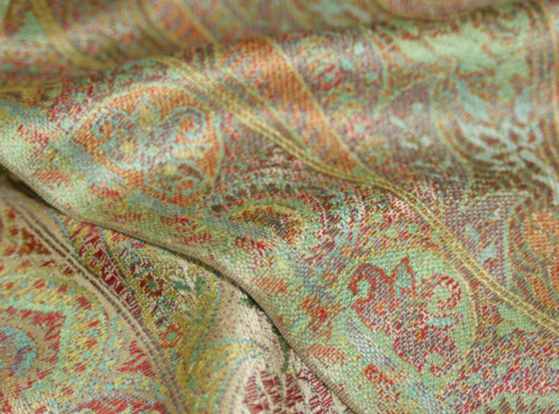 Hedvábná šála Jamawar střední - Zlatobéžová s ornamenty