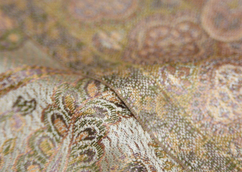 Hedvábná šála Jamawar velká - Smetanová a okrově hnědá s ornamenty