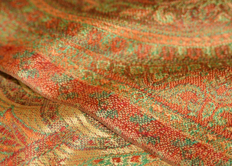 Hedvábná šála Jamawar velká - Žlutá a oranžová s ornamenty 3