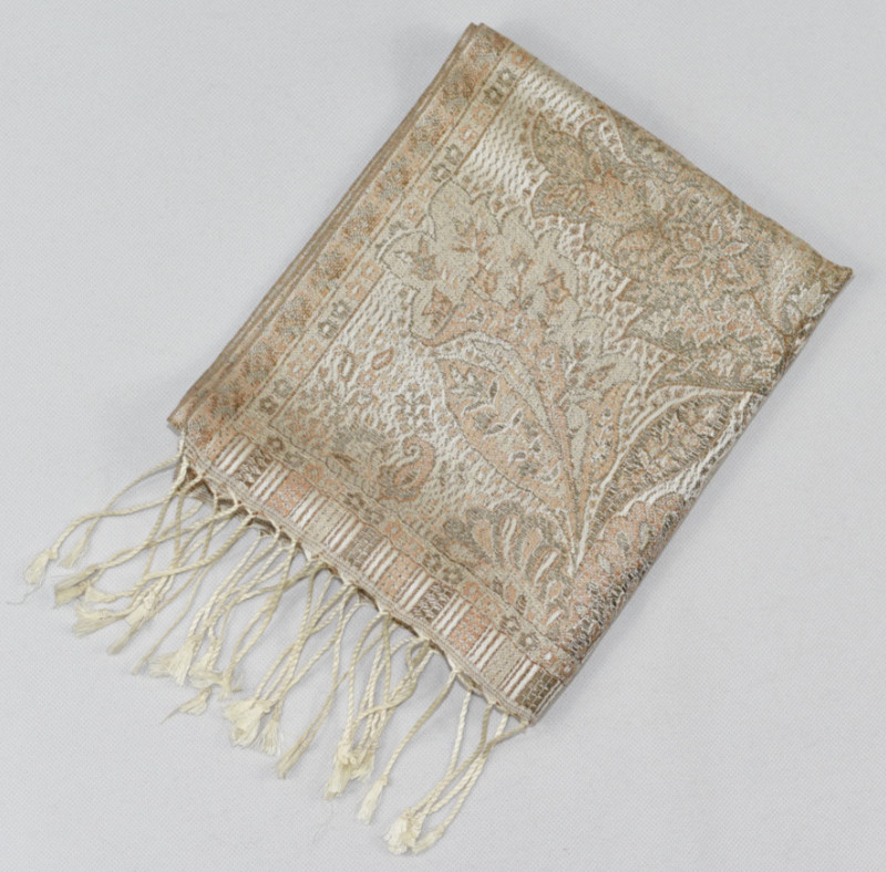 Hedvábná šála Jamawar malá - Smetanová a okrově hnědá s ornamenty