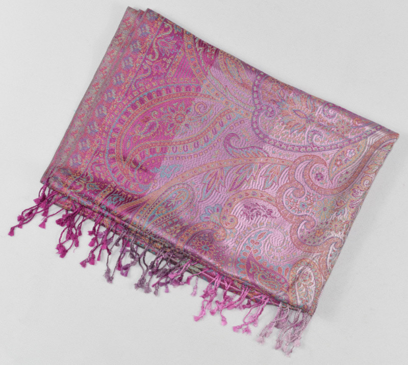 Hedvábná šála Jamawar velká - růžová s ornamenty 2