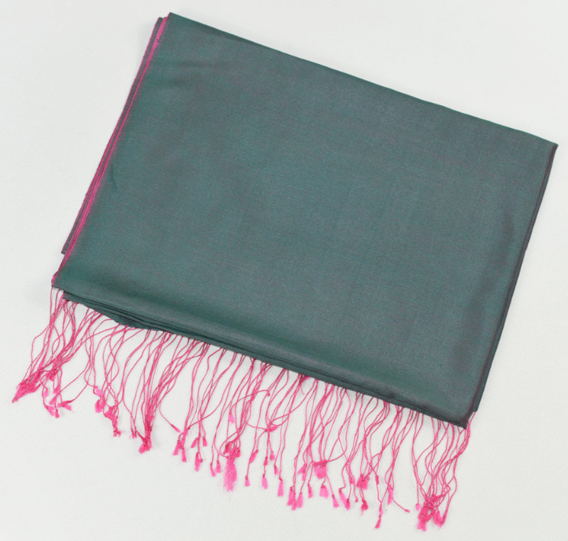 Hedvábná šála Šrínagar - Piniově zelená s růžovou