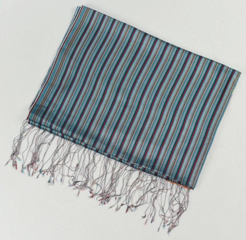 Hedvábná šála Šrínagar - Šedooranžová s pruhy