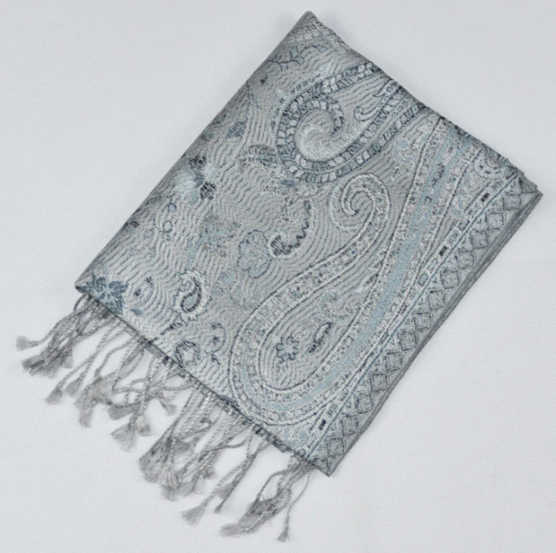 Hedvábná šála Jamawar malá - Šedá a blankytně modrá s ornamenty