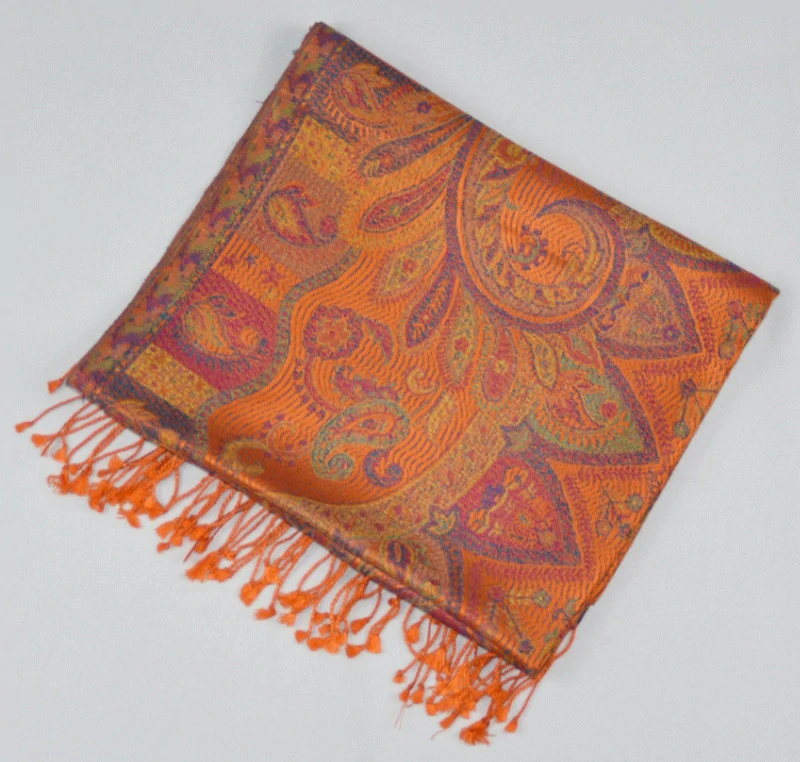 Hedvábná šála Jamawar střední - Oranžová s ornamenty 2