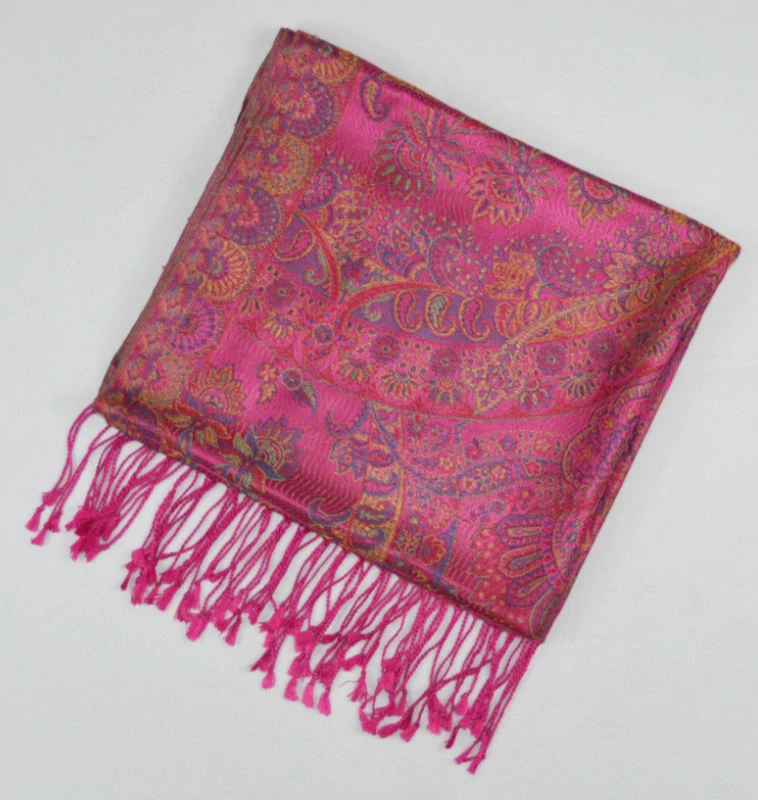 Hedvábná šála Jamawar střední - Růžová s ornamenty 3