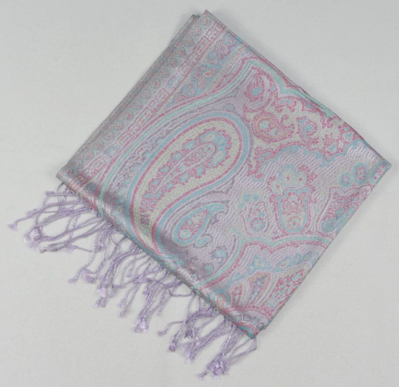 Hedvábná šála Jamawar střední - šeříková a růžová s ornamenty